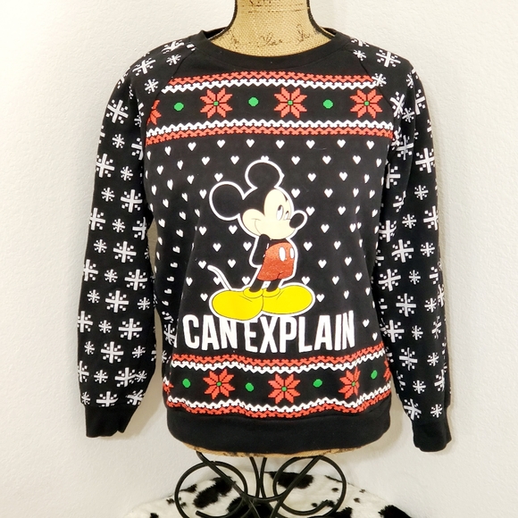 Disney Tops - Disney Mickey Mouse Santa 'I can explain' long sleeve Holiday themed top M(7-9)